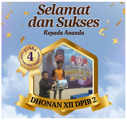 Siswa SMKN 4 Semarang berhasil Juara 4 Tenis Meja Tunggal Putra Tingkat Jawa Tengah